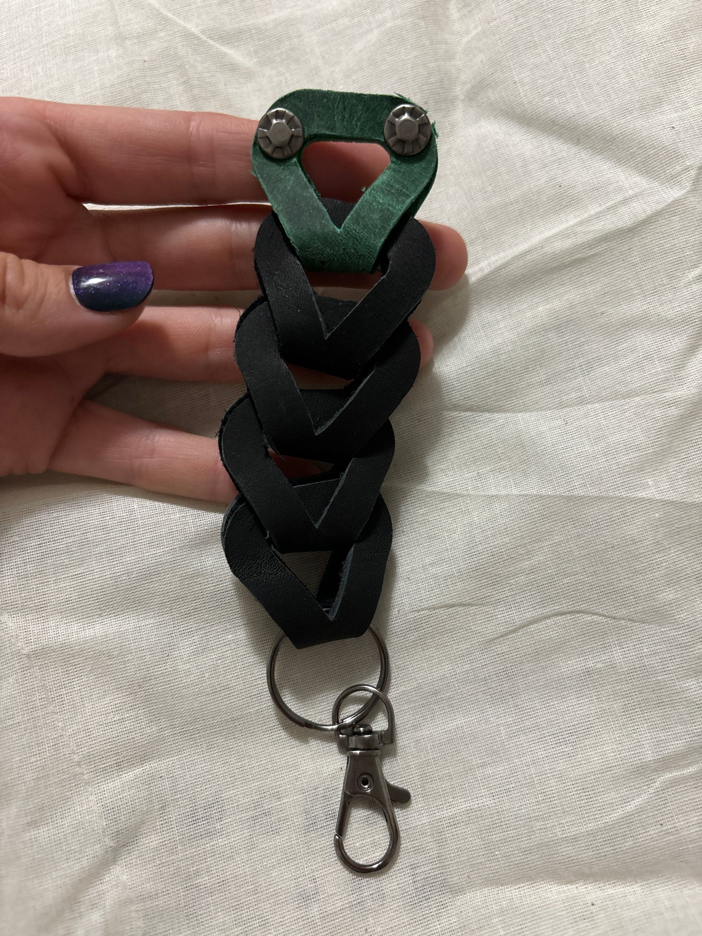 Green & Black Leather Chain Keychain